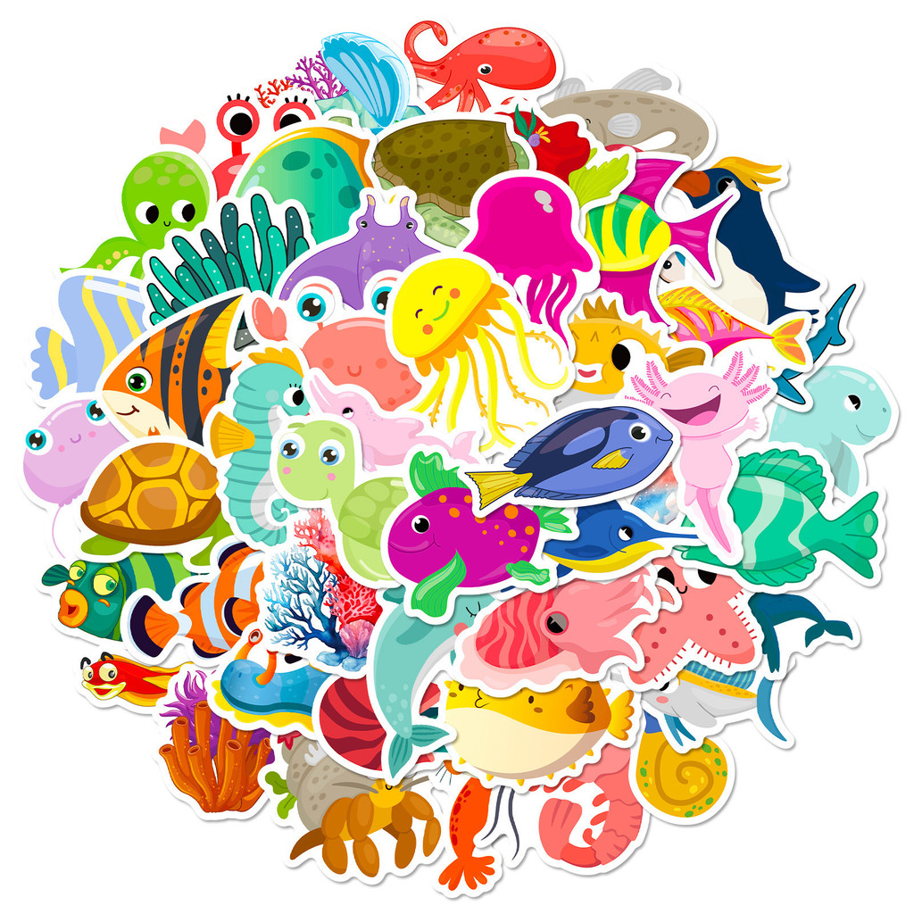 50Pcs Marine Life Stickers - C - Aquarium Marine review and price
